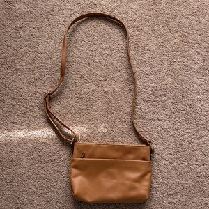 Tan Crossbody Shoulder Bag - Simple Pebbled Leather Look